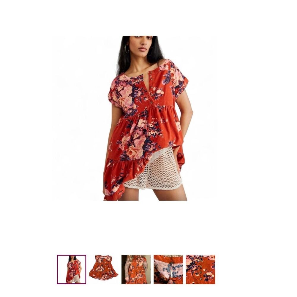 Free People Harper Mini Corduroy smock tiered dress Small Rust Orange